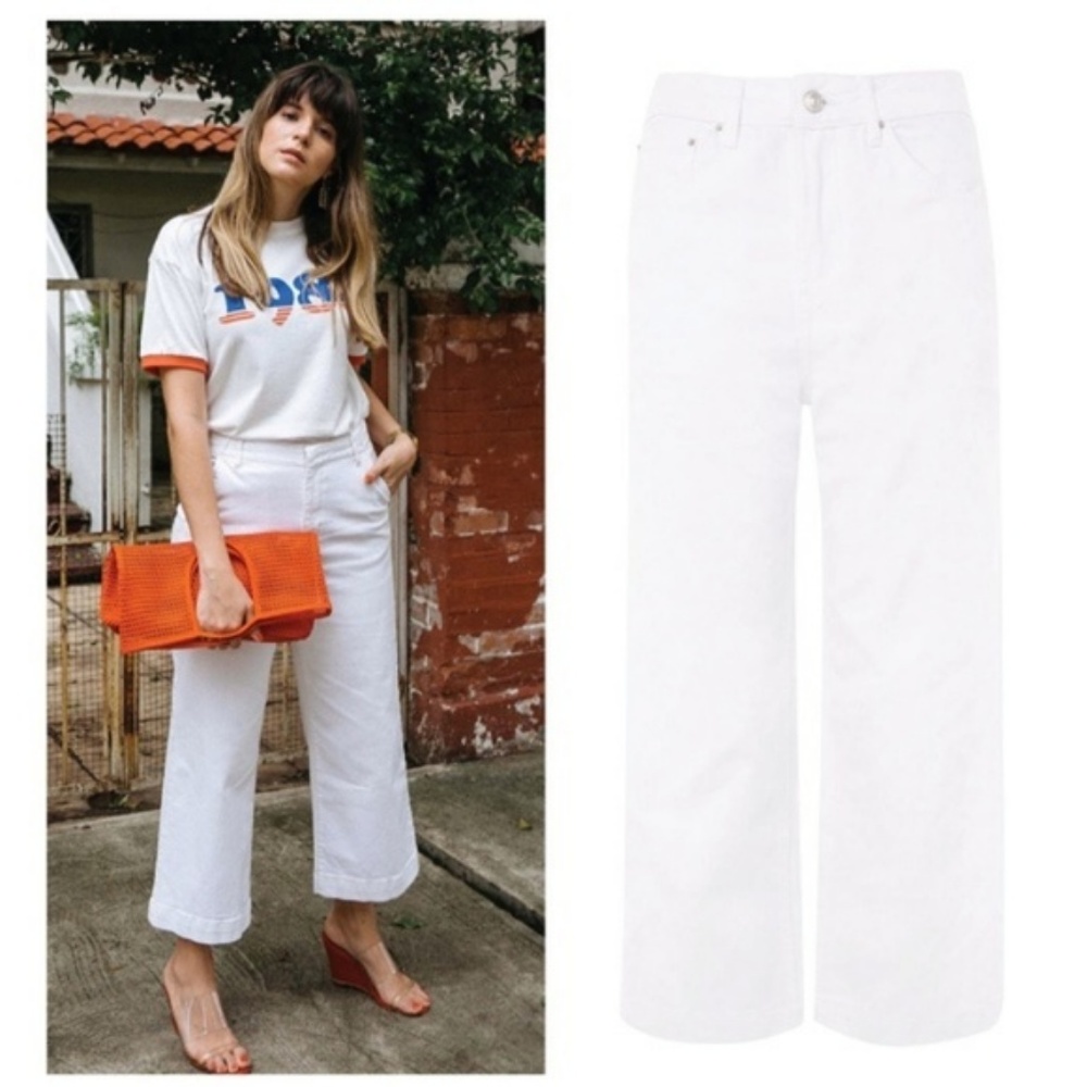 EUC Topshop MOTO White Cropped Wide Leg Jeans 30